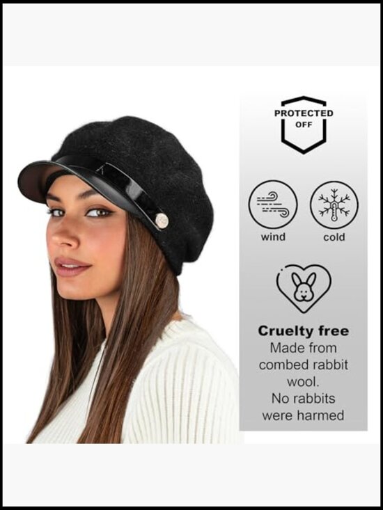 Angora Wool Newsboy Hat with Scarf - Knit Chauffeur Cap with Brim - Winter main image 6